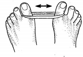 Растягивание резинки большими пальцами ног